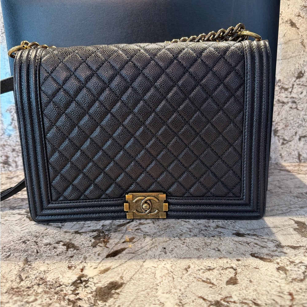 Chanel Black Quilted Large Leather Boy Bag
